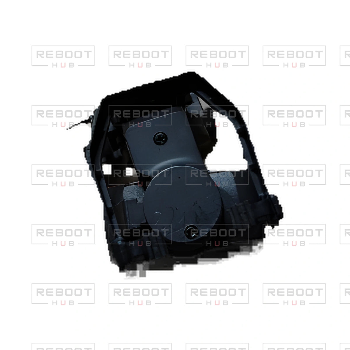 OEM-pulled DJI Mini 2 Gimbal Assembly on white with Reboot Hub watermark overlay — view 4