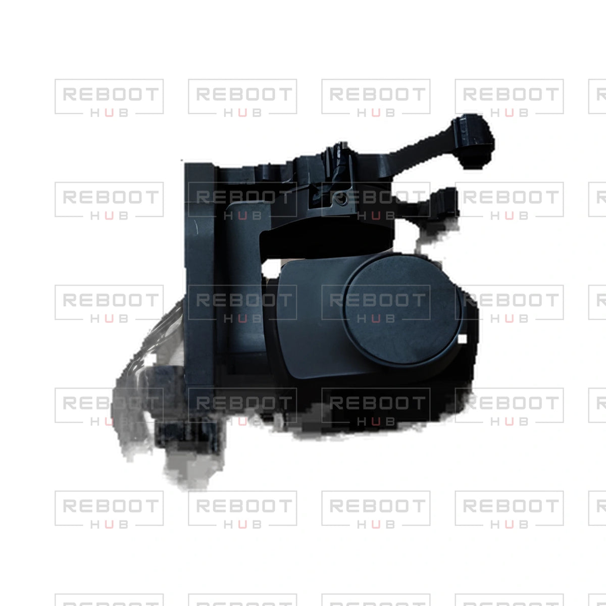 OEM-pulled DJI Mini 2 Gimbal Assembly on white with Reboot Hub watermark overlay — view 5