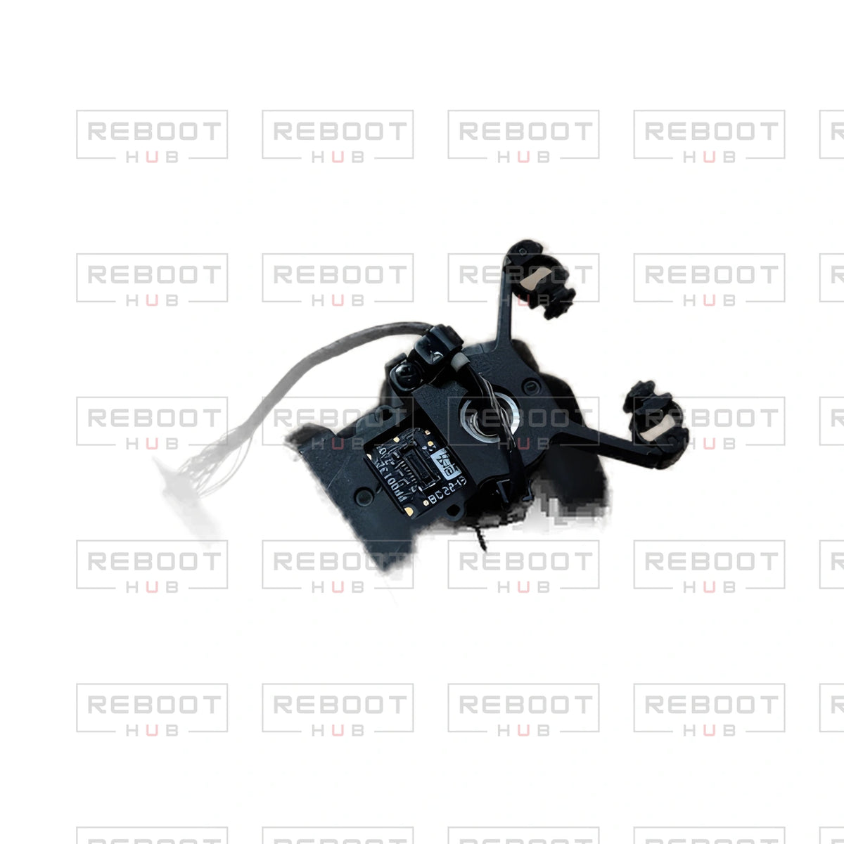 OEM-pulled DJI Mini 2 Gimbal Assembly on white with Reboot Hub watermark overlay — view 6