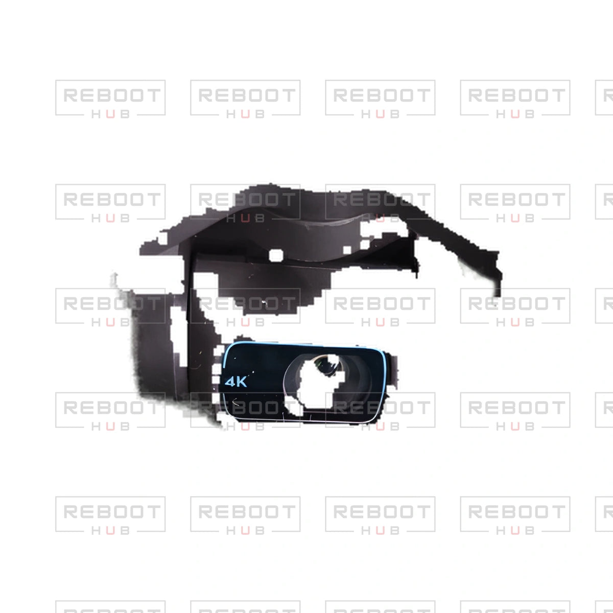 OEM-pulled DJI Mini 2 Gimbal Assembly on white with Reboot Hub watermark overlay — view 7