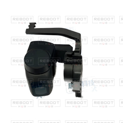 OEM-pulled DJI Mini 2 Gimbal Axis Arm Assembly on white with Reboot Hub watermark overlay — view 2