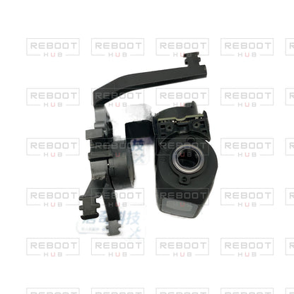 OEM-pulled DJI Mini 2 Gimbal Axis Arm Assembly on white with Reboot Hub watermark overlay — view 4