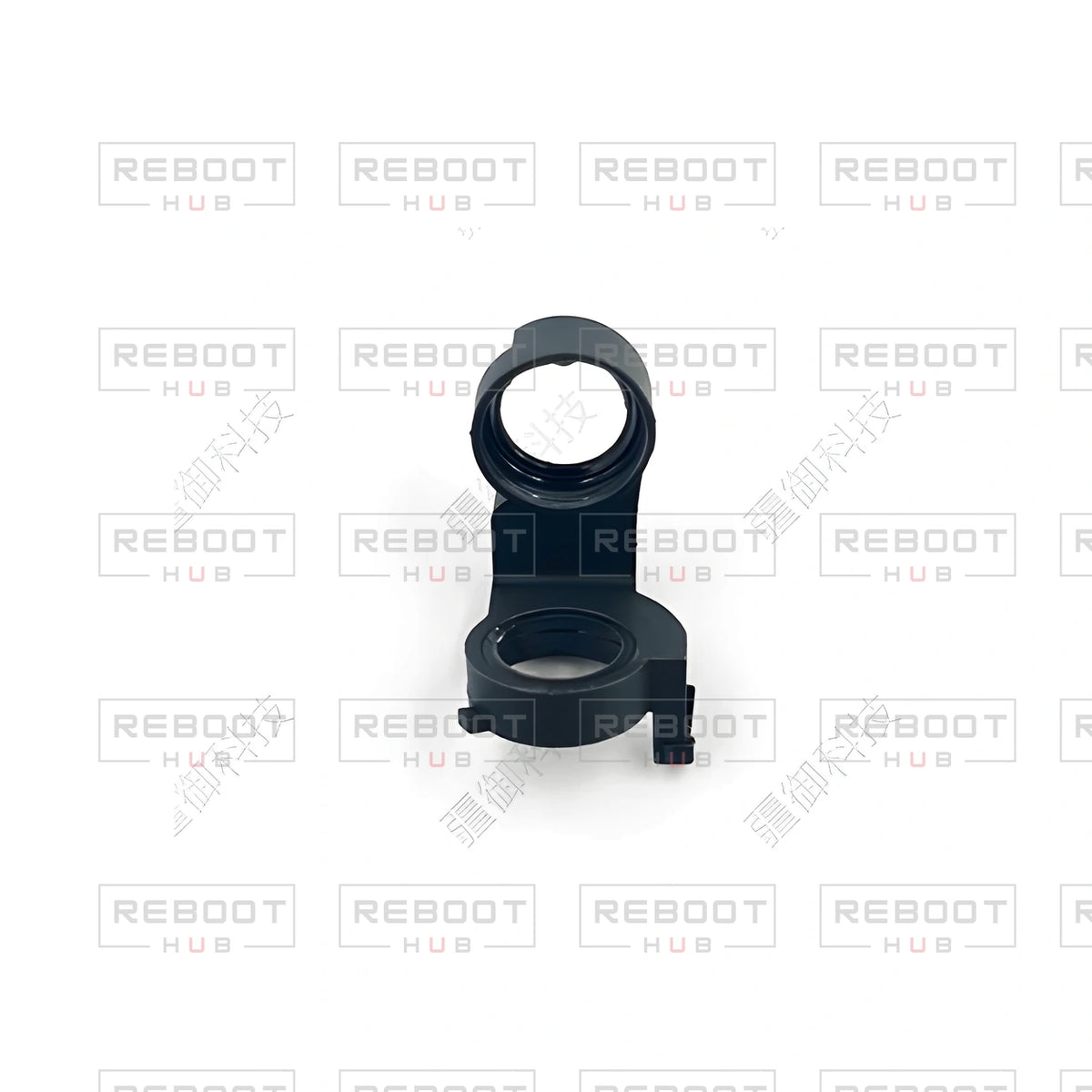OEM-pulled DJI Mini 2 Gimbal Axis Arm Lower Bracket on white with Reboot Hub watermark overlay — view 1