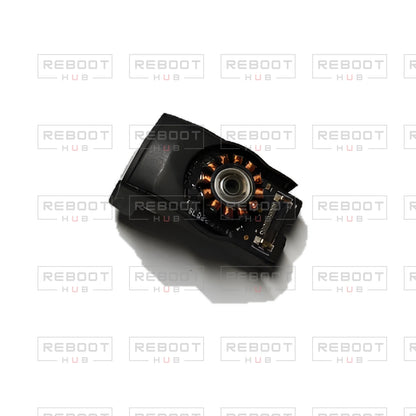 OEM-pulled DJI Mini 2 Gimbal Lower Bracket with Roll Motor on white with Reboot Hub watermark overlay — view 3