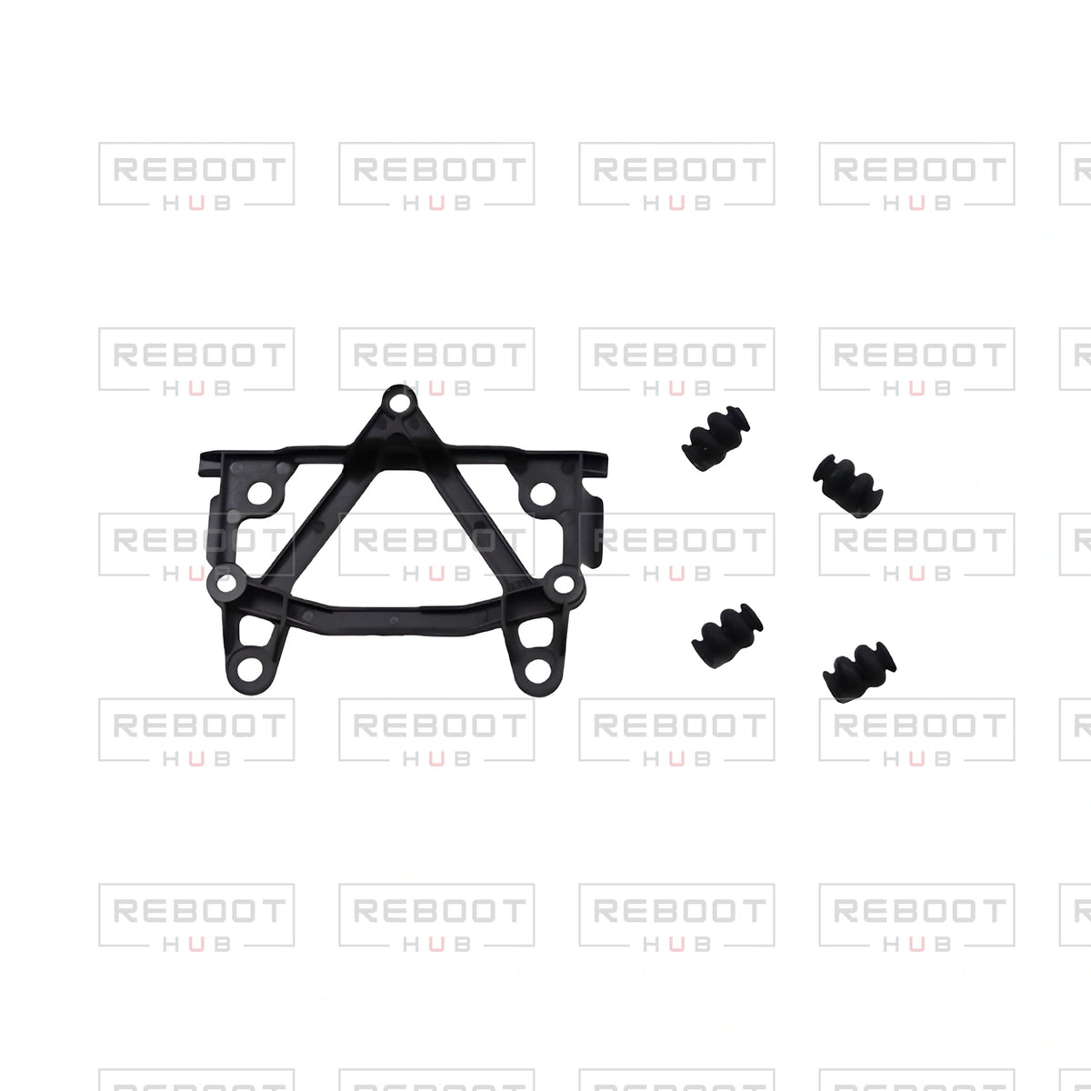 OEM-pulled DJI Mini 2 Gimbal Vibration Plate with Dampers on white with Reboot Hub watermark overlay — view 1