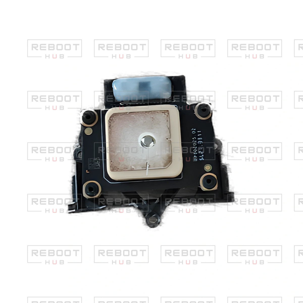 OEM-pulled DJI Mini 2 GPS Module on white with Reboot Hub watermark overlay — view 1