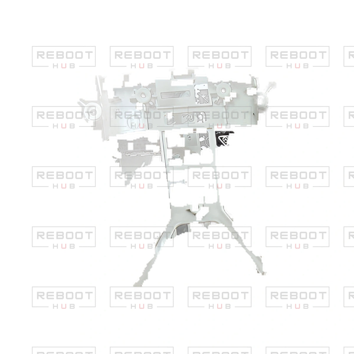 OEM-pulled DJI Mini 2 Middle Frame on white with Reboot Hub watermark overlay — view 3