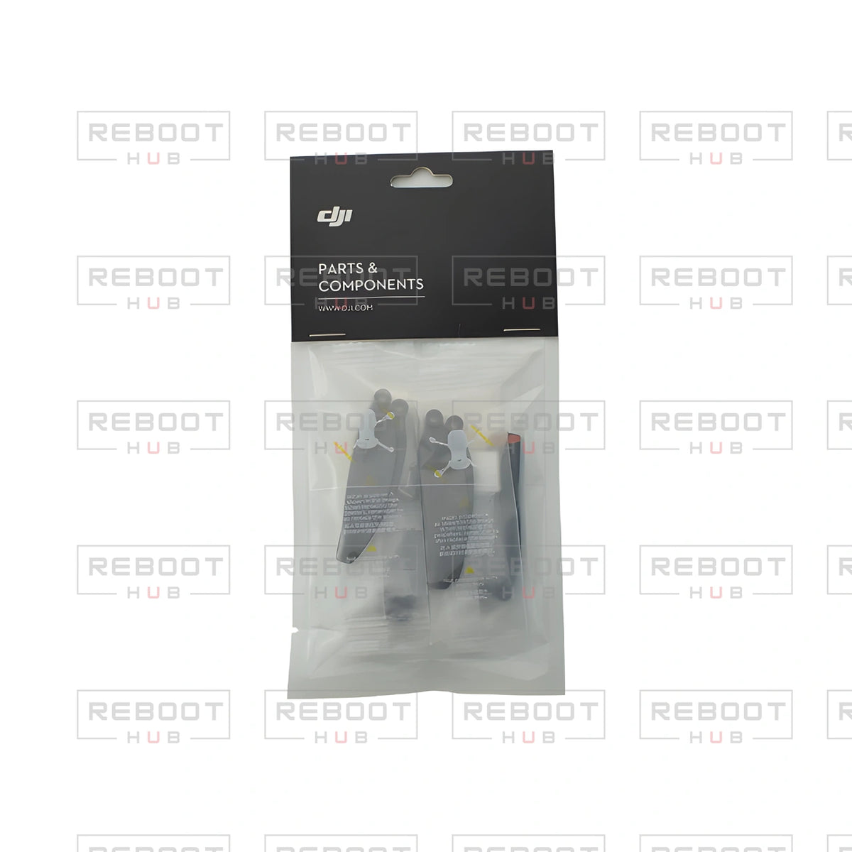 OEM-pulled DJI Mini 2 OEM Propeller Set on white with Reboot Hub watermark overlay — view 2