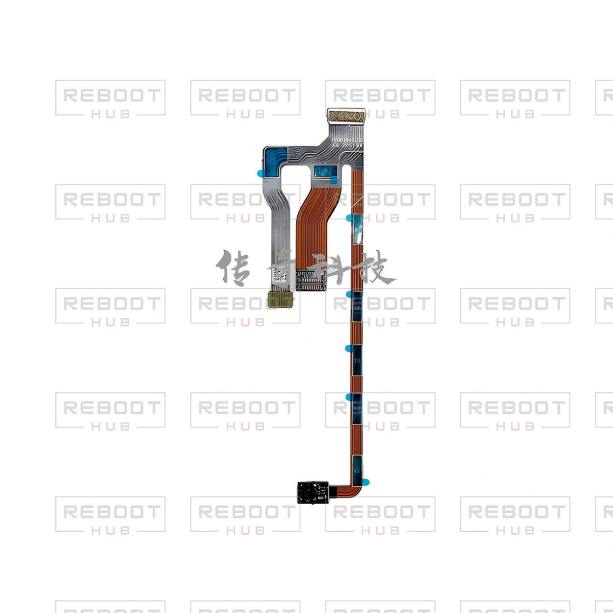OEM-pulled DJI Mini 2 SE 3-in-1 Flexible Flat Cable on white with Reboot Hub watermark overlay — view 1