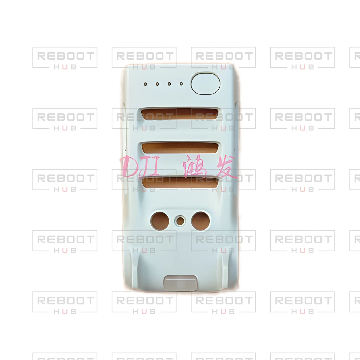 OEM-pulled DJI Mini 2 SE Bottom Shell on white with Reboot Hub watermark overlay — view 1