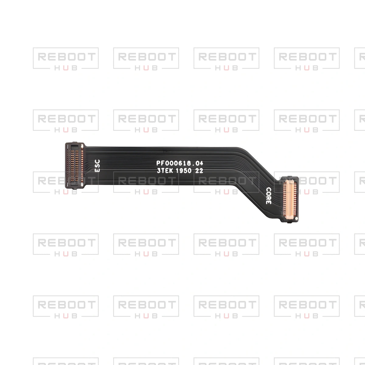 OEM-pulled DJI Mini 2 SE ESC Flexible Flat Cable on white with Reboot Hub watermark overlay — view 1