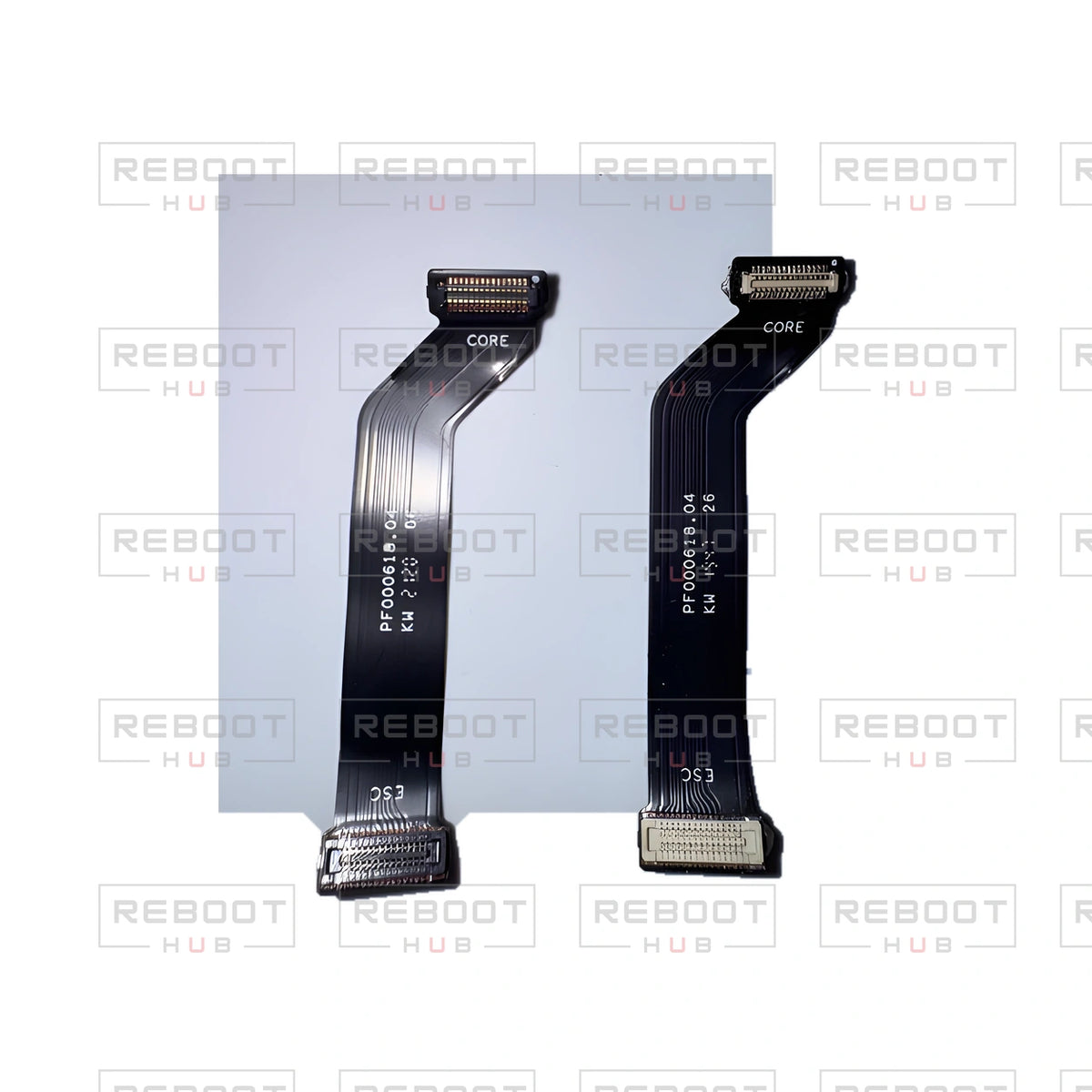 OEM-pulled DJI Mini 2 SE ESC Flexible Flat Cable on white with Reboot Hub watermark overlay — view 2