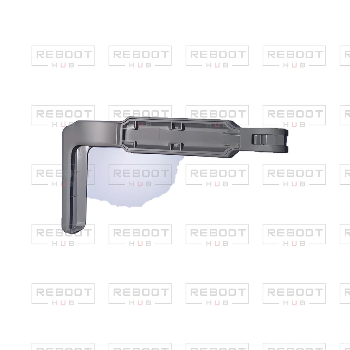 OEM-pulled DJI Mini 2 SE Front Arm Shell Left on white with Reboot Hub watermark overlay — view 4