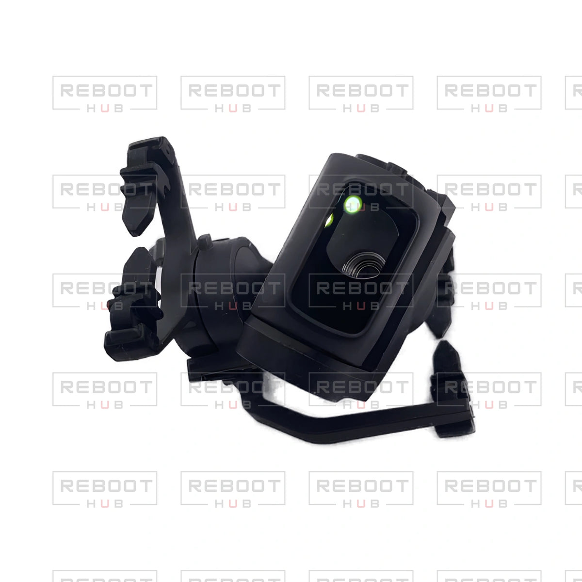 OEM-pulled DJI Mini 2 SE Gimbal Axis Arm Assembly without Lens on white with Reboot Hub watermark overlay — view 1