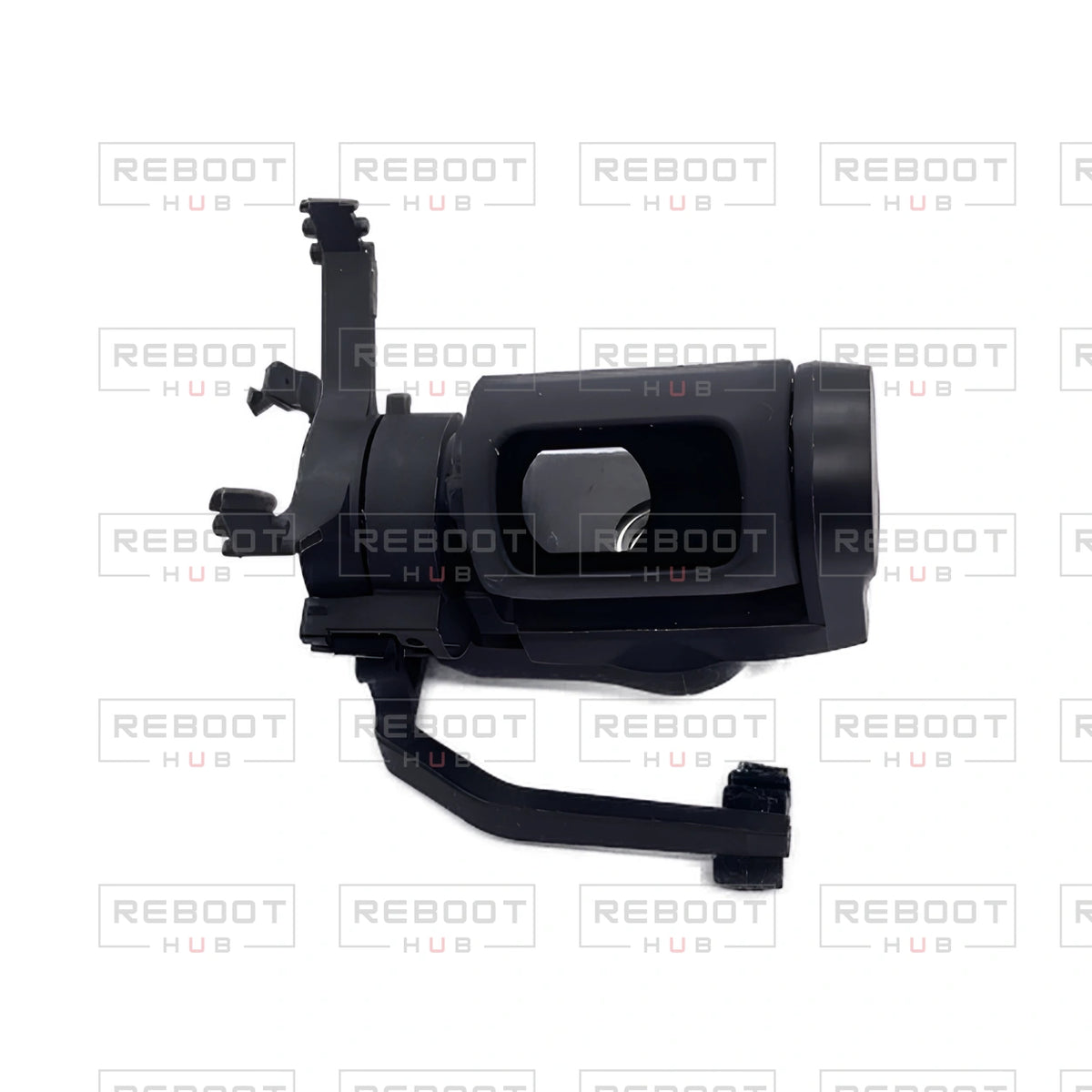 OEM-pulled DJI Mini 2 SE Gimbal Axis Arm Assembly without Lens on white with Reboot Hub watermark overlay — view 3