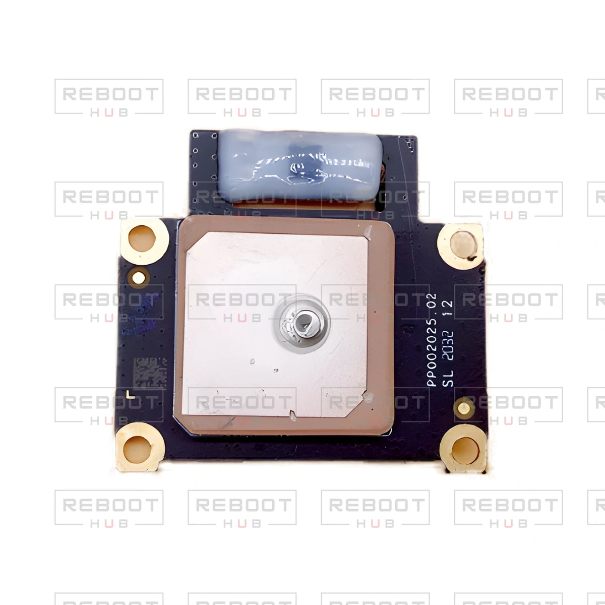 OEM-pulled DJI Mini 2 SE GPS Module on white with Reboot Hub watermark overlay — view 3