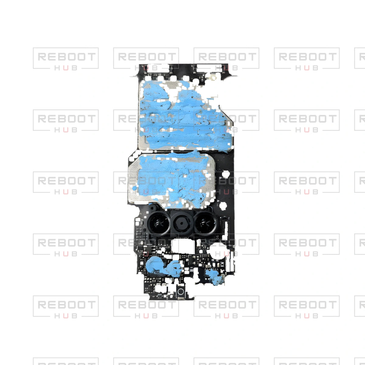 OEM-pulled DJI Mini 2 SE Motherboard on white with Reboot Hub watermark overlay — view 1