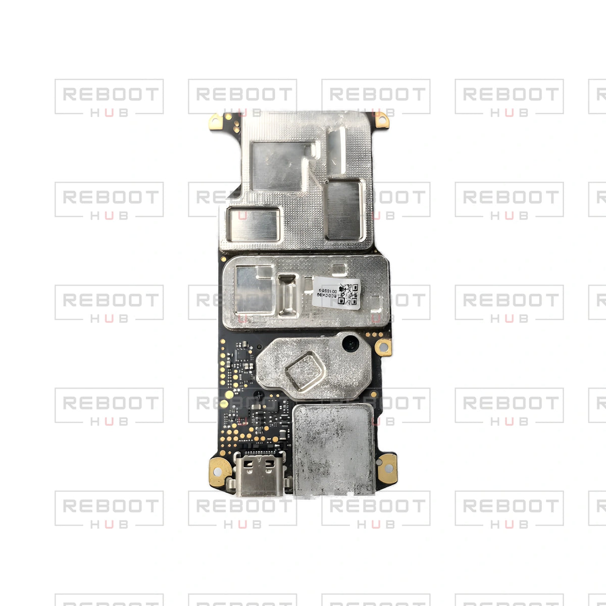 OEM-pulled DJI Mini 2 SE Motherboard on white with Reboot Hub watermark overlay — view 2