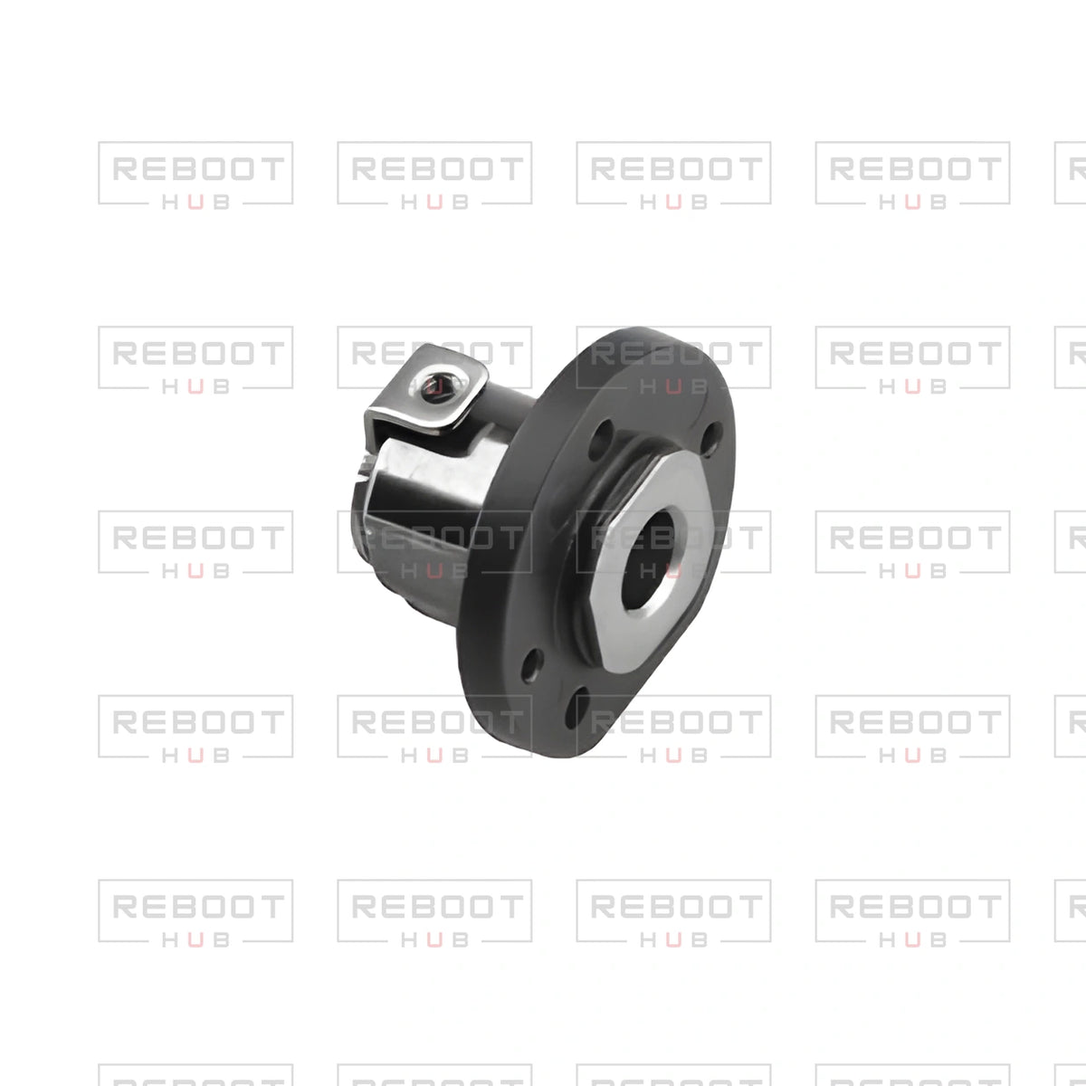 OEM-pulled DJI Mini 2 SE Rear Arm Hinge Axis on white with Reboot Hub watermark overlay — view 1