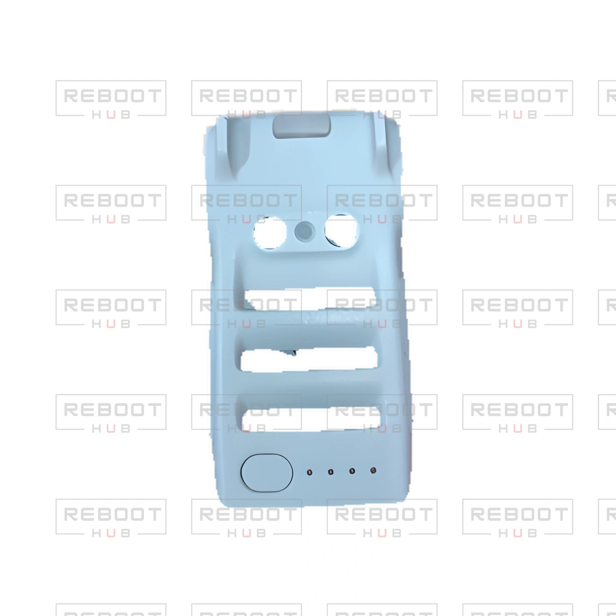 OEM-pulled DJI Mini 4K Bottom Shell on white with Reboot Hub watermark overlay — view 2