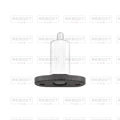 OEM-pulled DJI Mini 4K Front Arm Hinge Axis on white with Reboot Hub watermark overlay — view 3