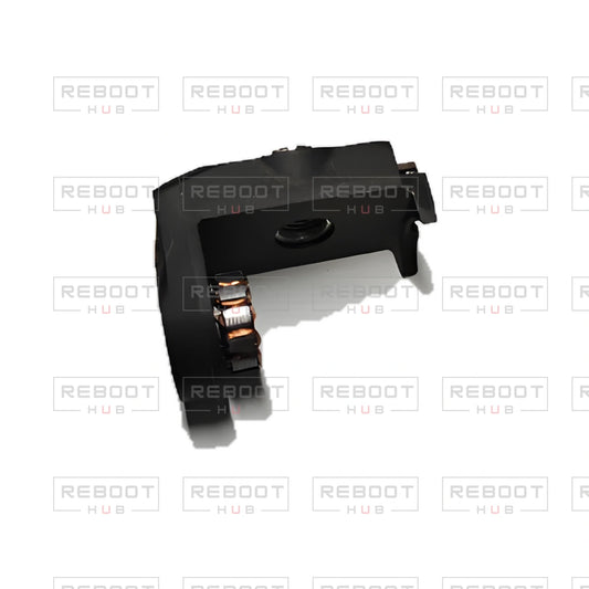 OEM-pulled DJI Mini 4K Gimbal Lower Bracket with Roll Motor on white with Reboot Hub watermark overlay — view 1