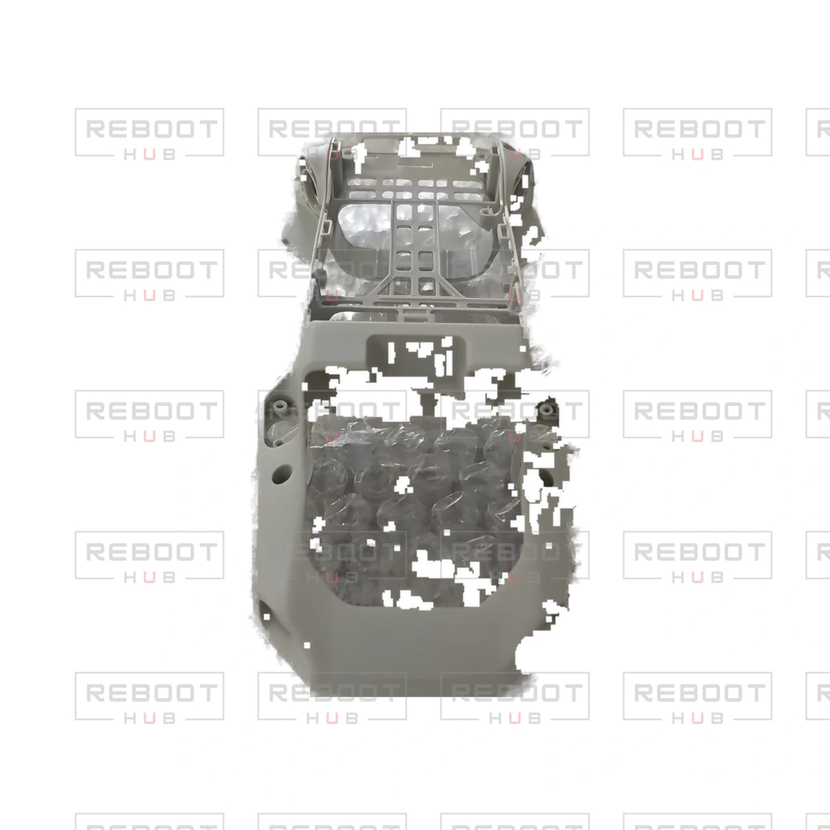 OEM-pulled DJI Mini 4K Middle Frame on white with Reboot Hub watermark overlay — view 3