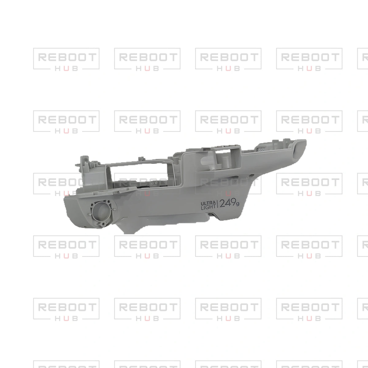 OEM-pulled DJI Mini 4K Middle Frame on white with Reboot Hub watermark overlay — view 4