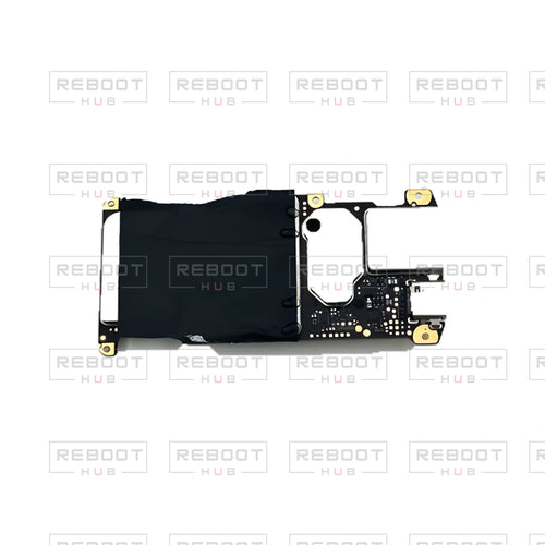OEM-pulled DJI Mini 4K Motherboard on white with Reboot Hub watermark overlay — view 1