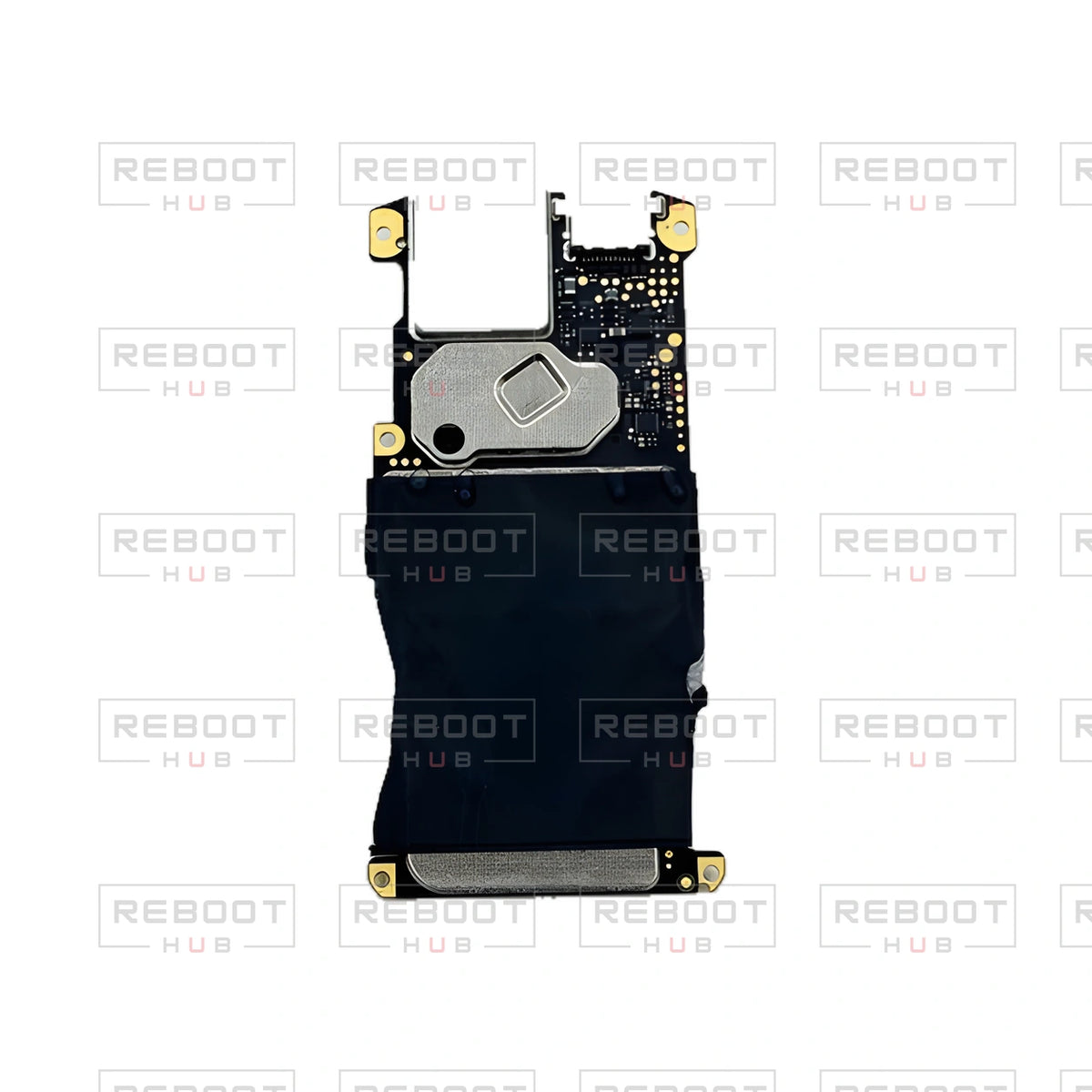 OEM-pulled DJI Mini 4K Motherboard on white with Reboot Hub watermark overlay — view 2