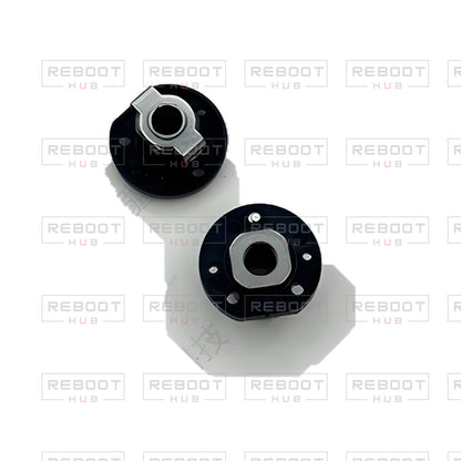 OEM-pulled DJI Mini 4K Rear Arm Hinge Axis on white with Reboot Hub watermark overlay — view 1