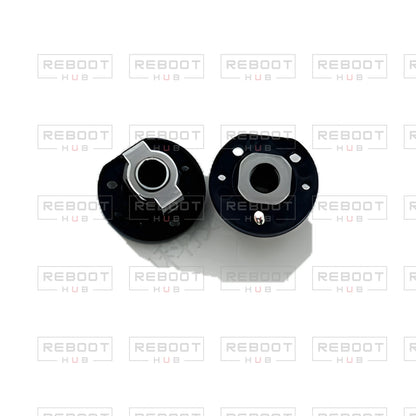 OEM-pulled DJI Mini 4K Rear Arm Hinge Axis on white with Reboot Hub watermark overlay — view 2