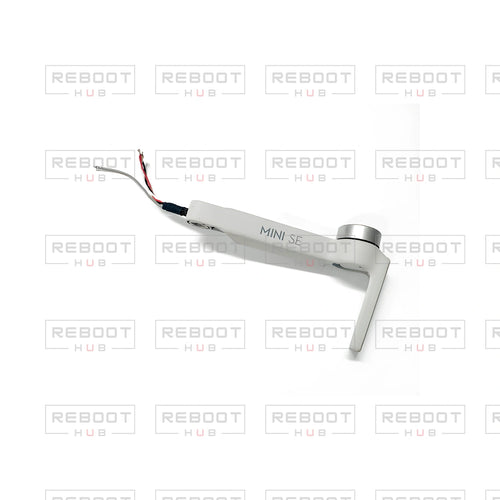 OEM-pulled DJI Mini SE Front Arm Left on white with Reboot Hub watermark overlay — view 1