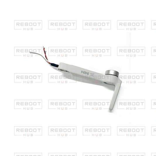 OEM-pulled DJI Mini SE Front Arm Left on white with Reboot Hub watermark overlay — view 1