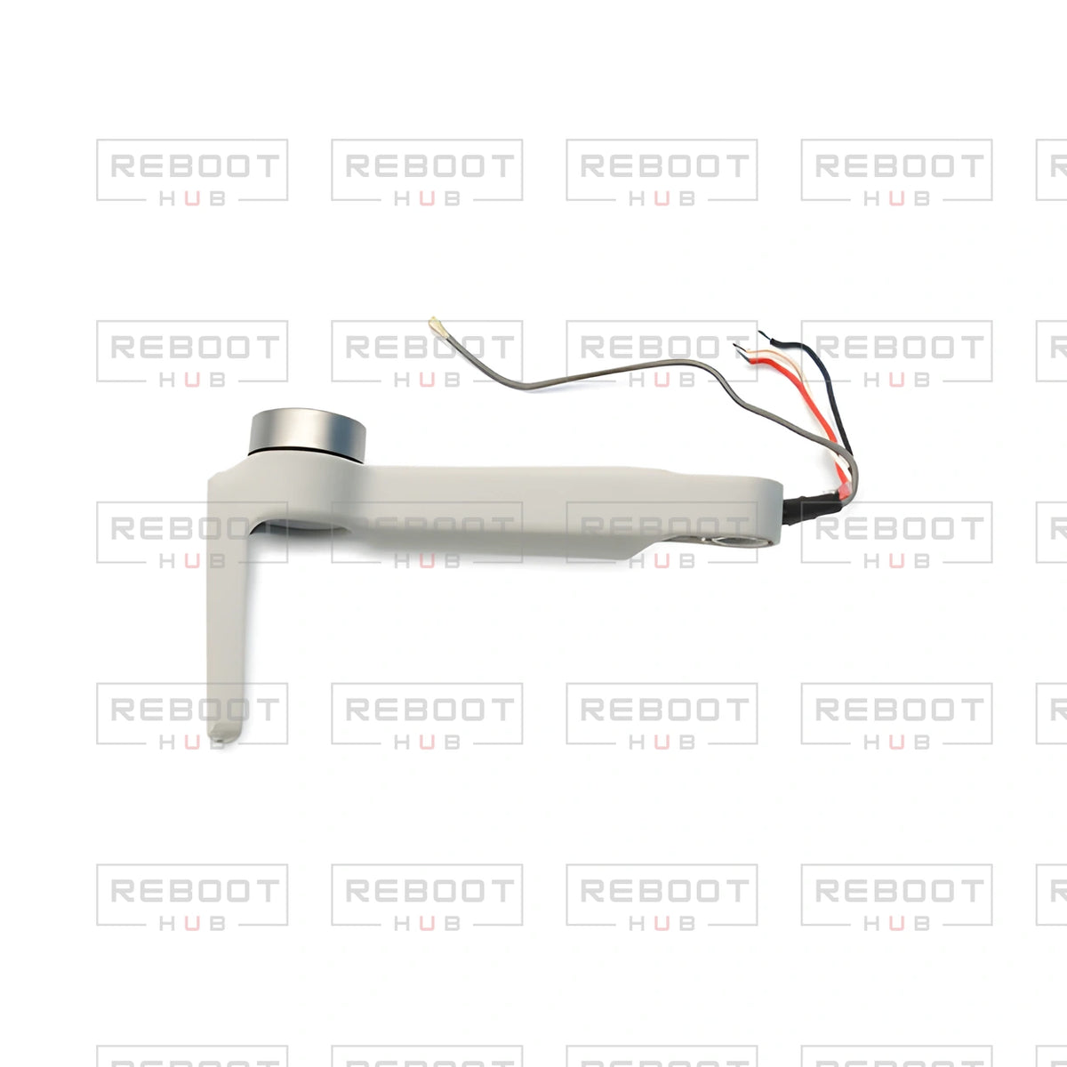 OEM-pulled DJI Mini SE Front Arm Right on white with Reboot Hub watermark overlay — view 1
