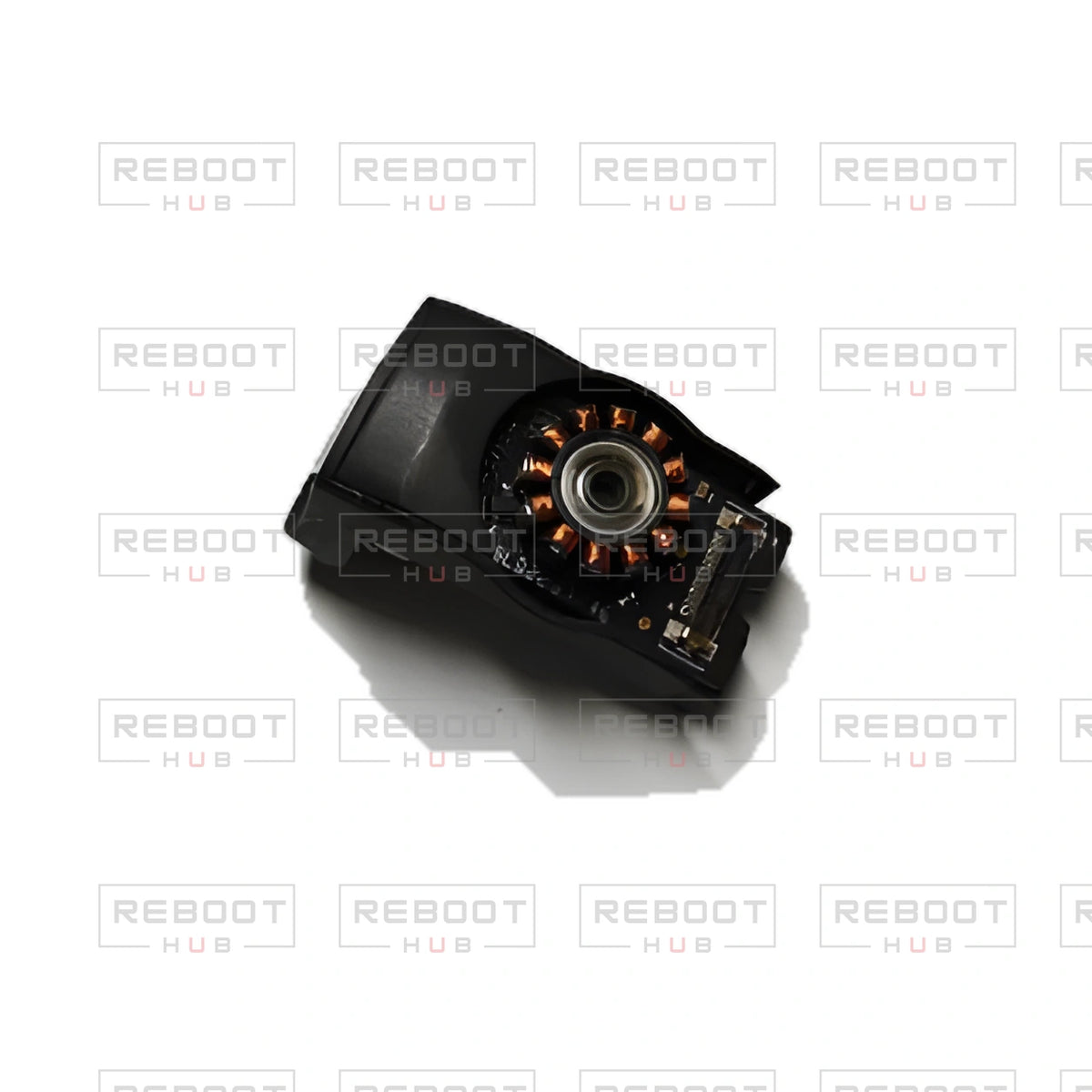 OEM-pulled DJI Mini SE Gimbal Lower Bracket with Roll Motor on white with Reboot Hub watermark overlay — view 3
