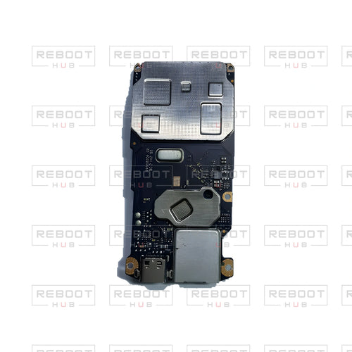 OEM-pulled DJI Mini SE Motherboard on white with Reboot Hub watermark overlay — view 1