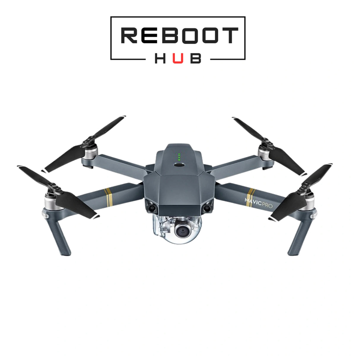 Certified Refurbished DJI Mavic Pro drone in gray body, showing compact design.