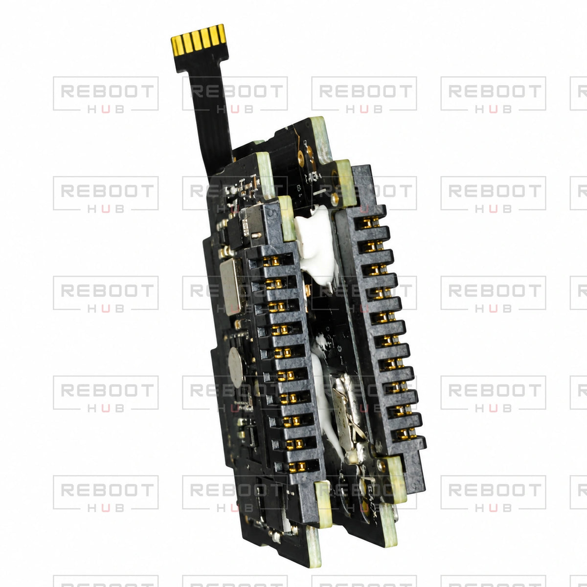 OEM-pulled DJI Air 2 Battery Motherboard on white with Reboot Hub watermark overlay — view 2