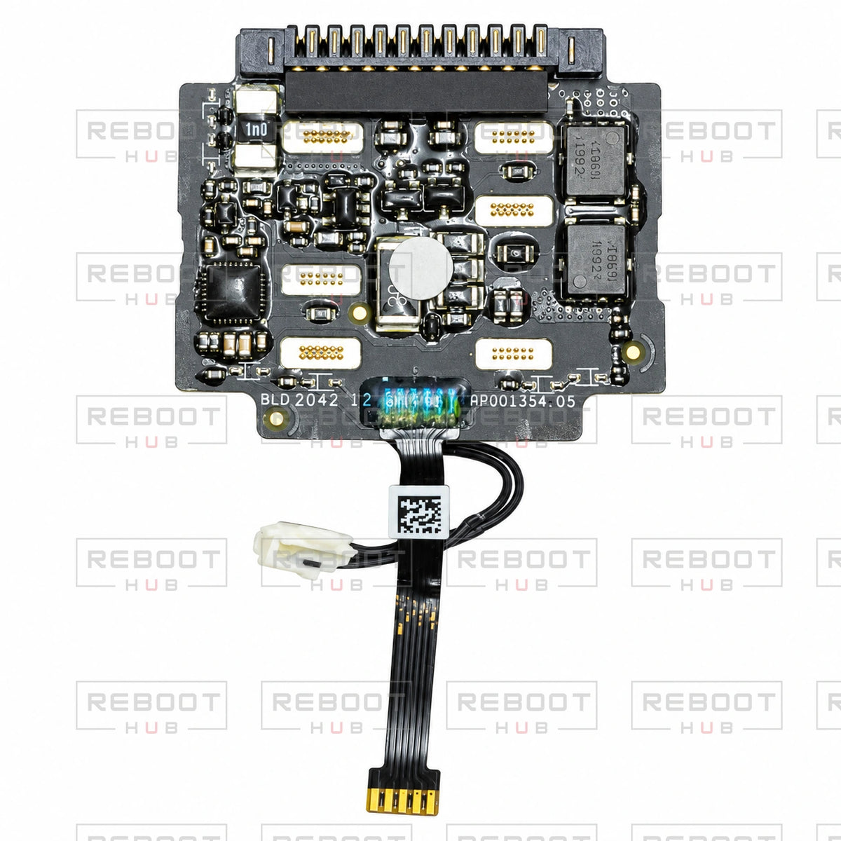 OEM-pulled DJI Air 2 Battery Motherboard on white with Reboot Hub watermark overlay — view 3