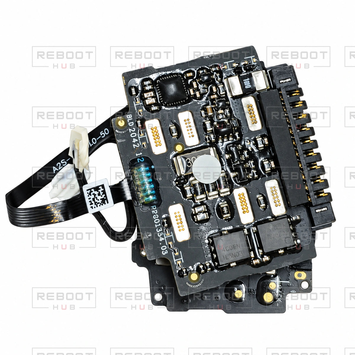 OEM-pulled DJI Air 2 Battery Motherboard on white with Reboot Hub watermark overlay — view 4