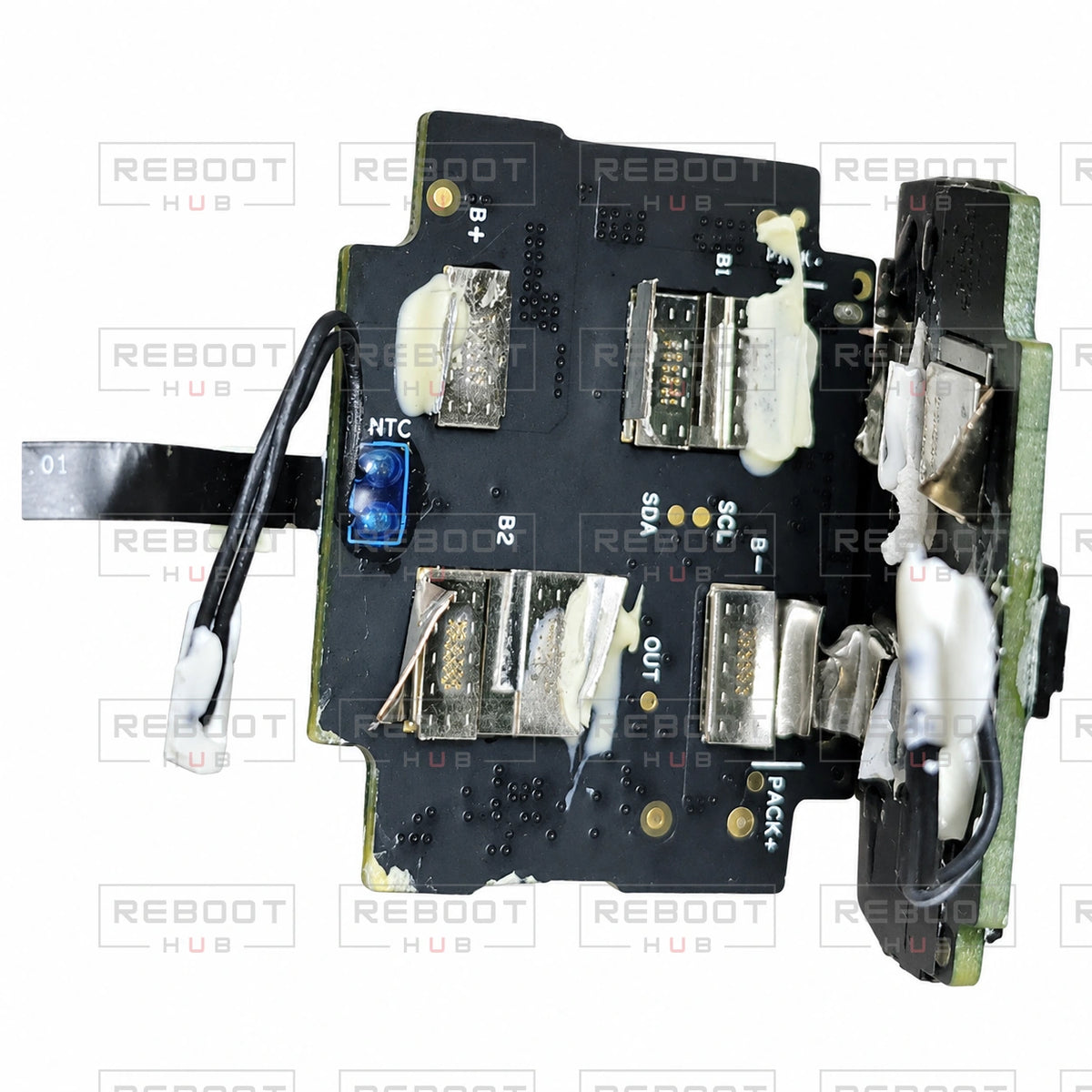 OEM-pulled DJI Air 2 Battery Motherboard on white with Reboot Hub watermark overlay — view 5