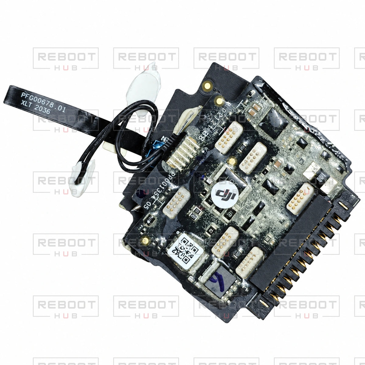 OEM-pulled DJI Air 2 Battery Motherboard on white with Reboot Hub watermark overlay — view 6