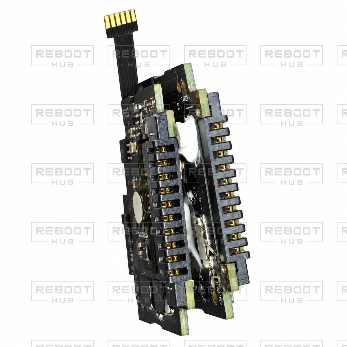 OEM-pulled DJI Air 2S Battery Motherboard on white with Reboot Hub watermark overlay — view 2