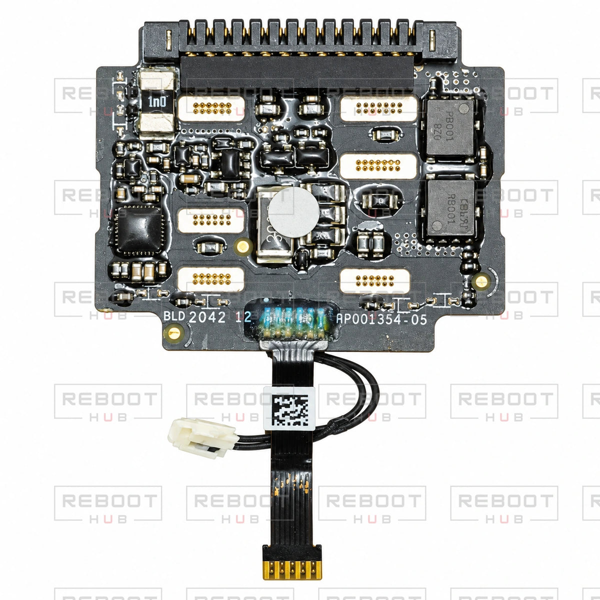 OEM-pulled DJI Air 2S Battery Motherboard on white with Reboot Hub watermark overlay — view 3