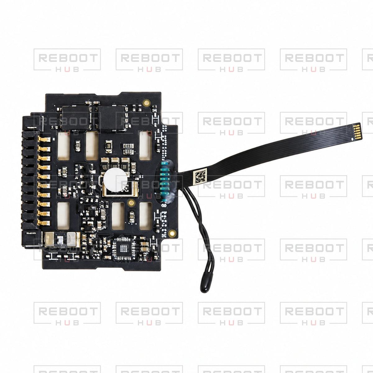 OEM-pulled DJI Air 2S Battery Motherboard on white with Reboot Hub watermark overlay — view 7