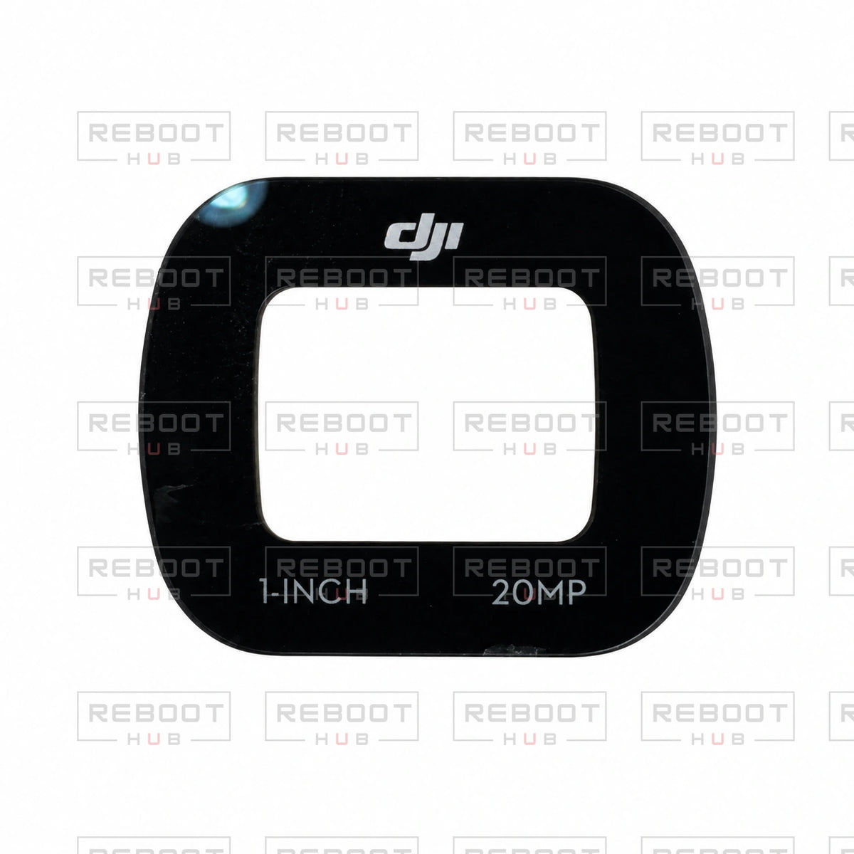 OEM-pulled DJI Air 2S Gimbal Camera Lens Glass on white with Reboot Hub watermark overlay — view 1