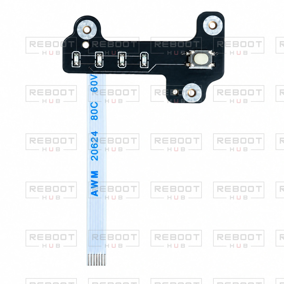 OEM-pulled DJI Air 3 Battery Indicator Board Flexible Flat Cable on white with Reboot Hub watermark overlay — view 1