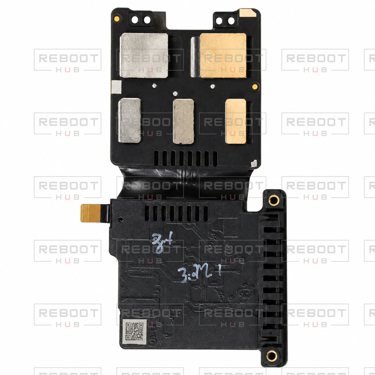 OEM-pulled DJI Air 3 Battery Motherboard on white with Reboot Hub watermark overlay — view 2