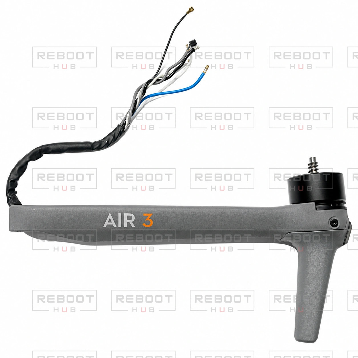 OEM-pulled DJI Air 3 Front Arm Left with Reboot Hub watermark overlay